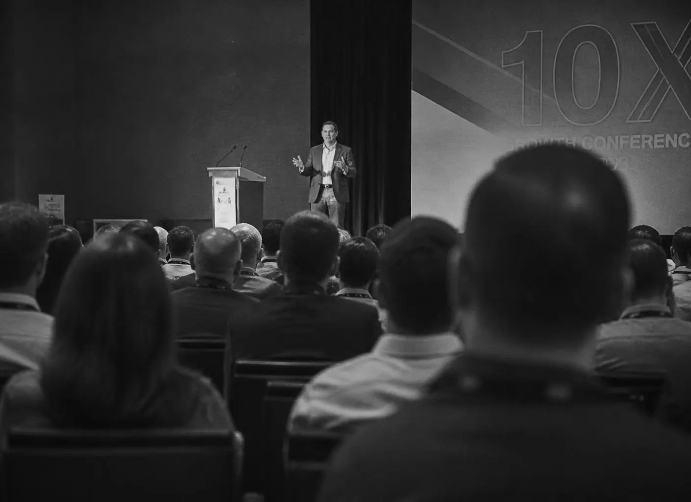 Team at a conference reviewing market direction